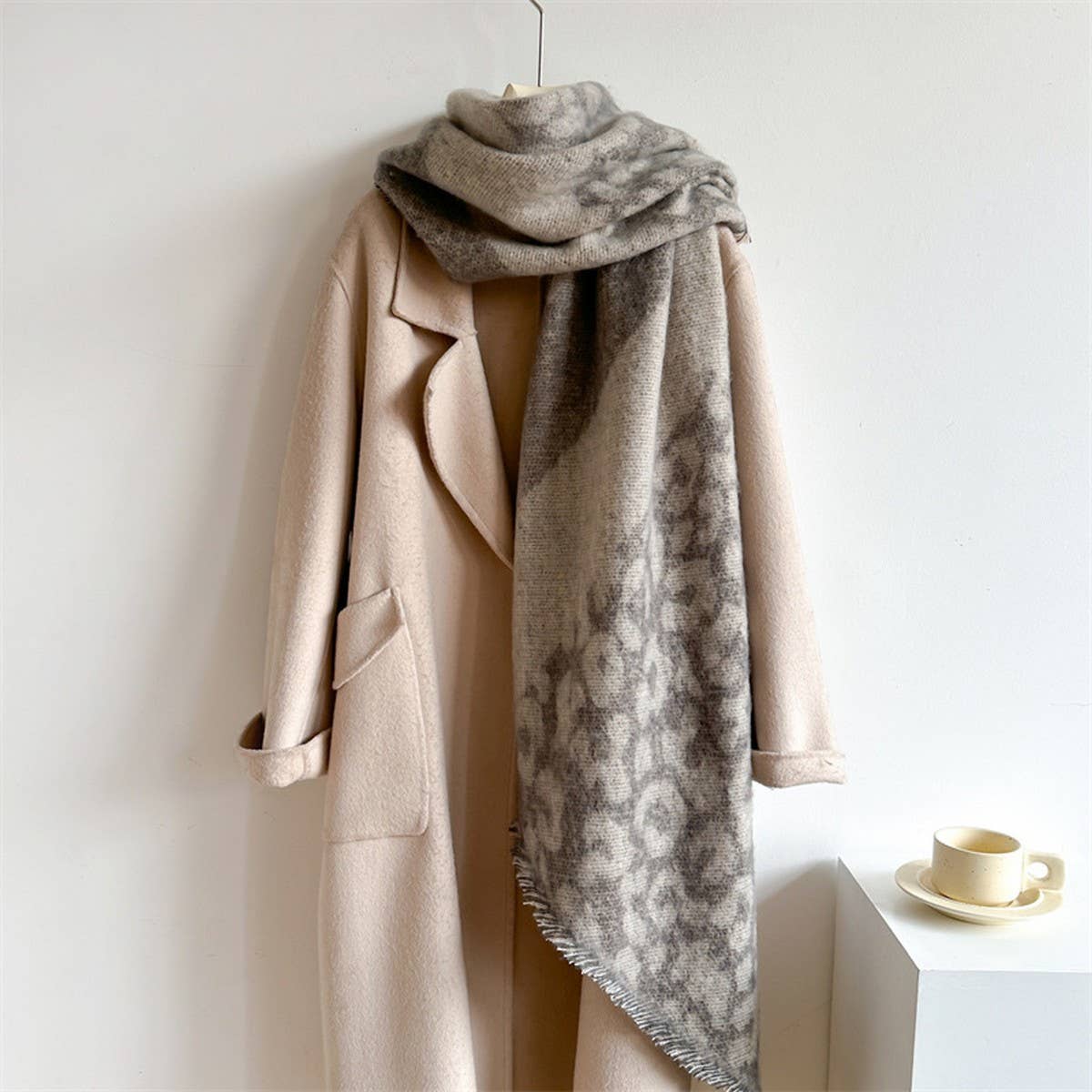 Leopard Print Fuzzy Scarf - Thick Warm for Women