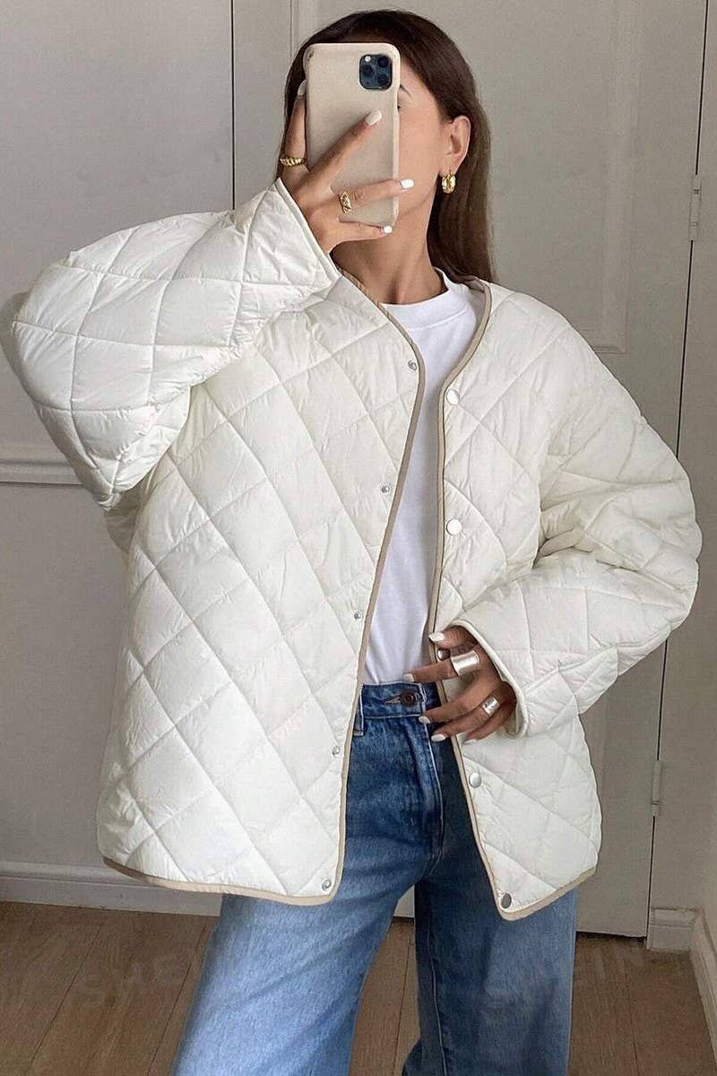 ARGYLE PATTERN CONTRASTING DRAWSTRING PADDED COAT