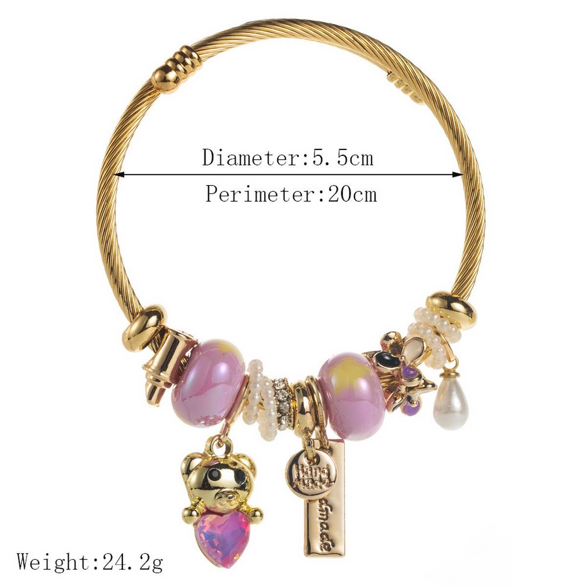 Adjustable Stainless Steel Cat Rhinestone Bracelet_CWMM8576