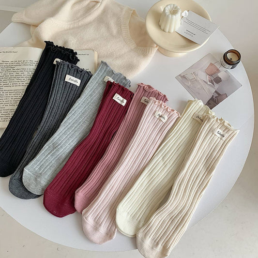 WOMEN  FLOWER  EAR EDGE LONG CREW SOCKS