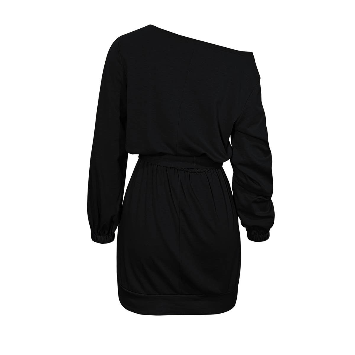 Off-the-shoulder solid-color long-sleeved dress