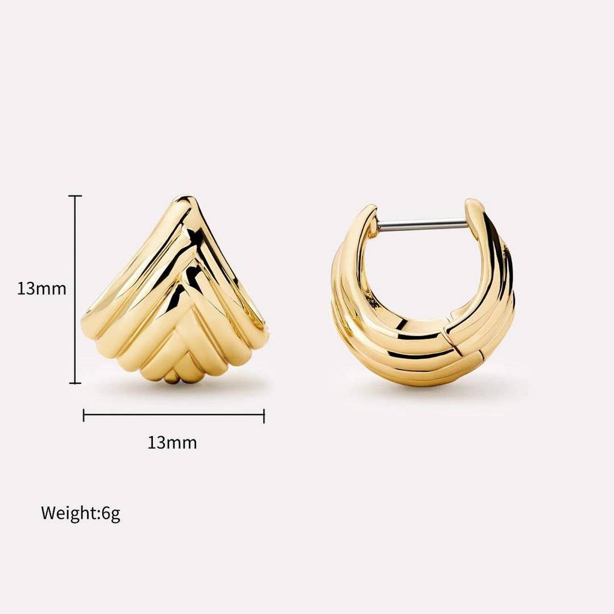 Gold Striped Fan Shaped Stainless Steel Studs