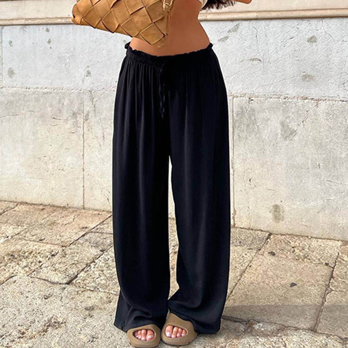 Solid color loose straight tube drop knit pants