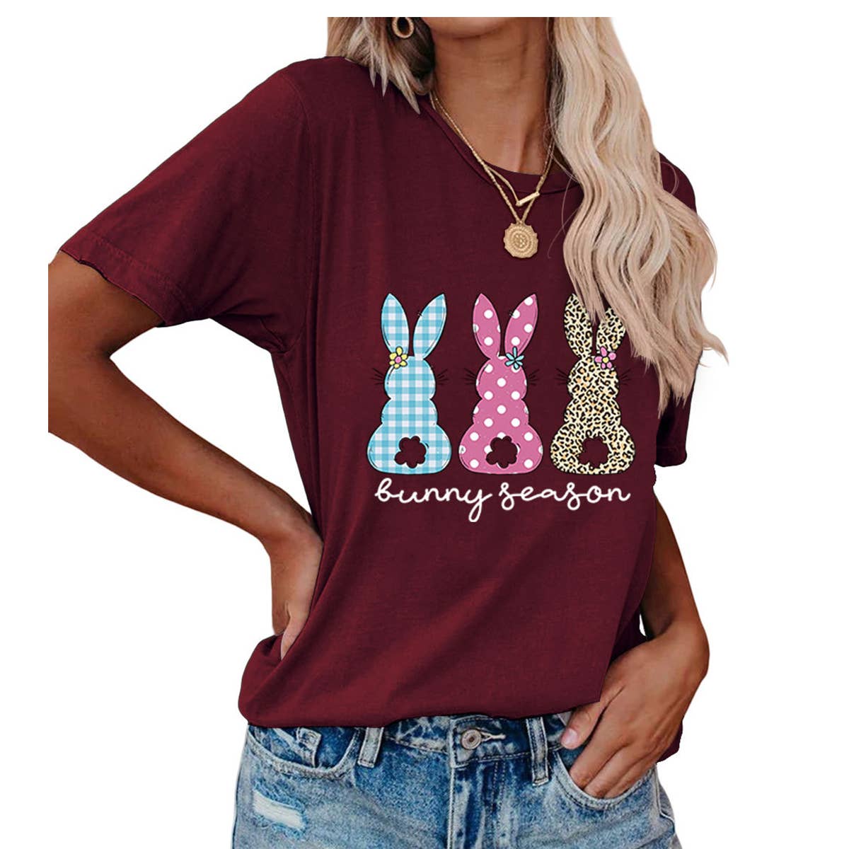 EASTER ROUND NECK LOOSE BUNNY PRINT T SHIRT_CWTTS0856