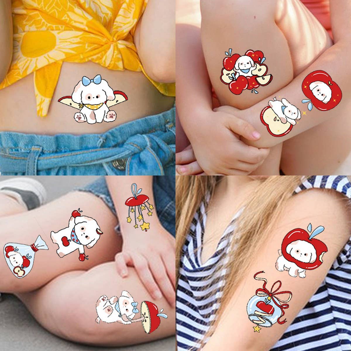 Cute Dog & Apple Tattoo Stickers for Kids