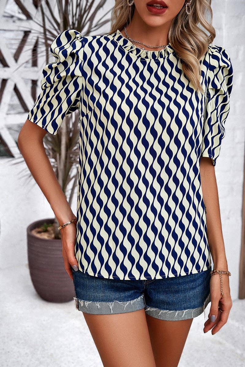 TEMPERAMENT PUFFED SLEEVE PRINTED TOP_CWTSTS0168