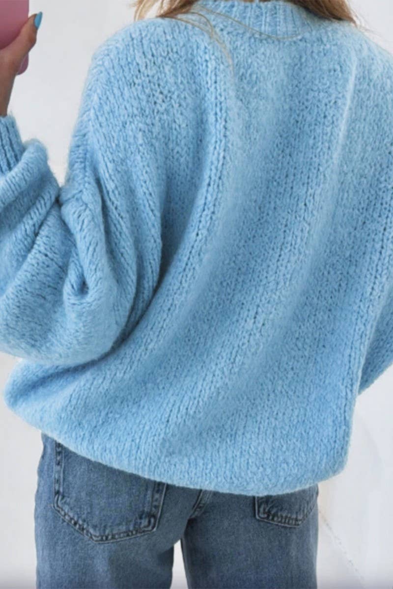 CWOSWL07452_LOOSE LANTERN SLEEVE CREW NECK KNIT SWEATER