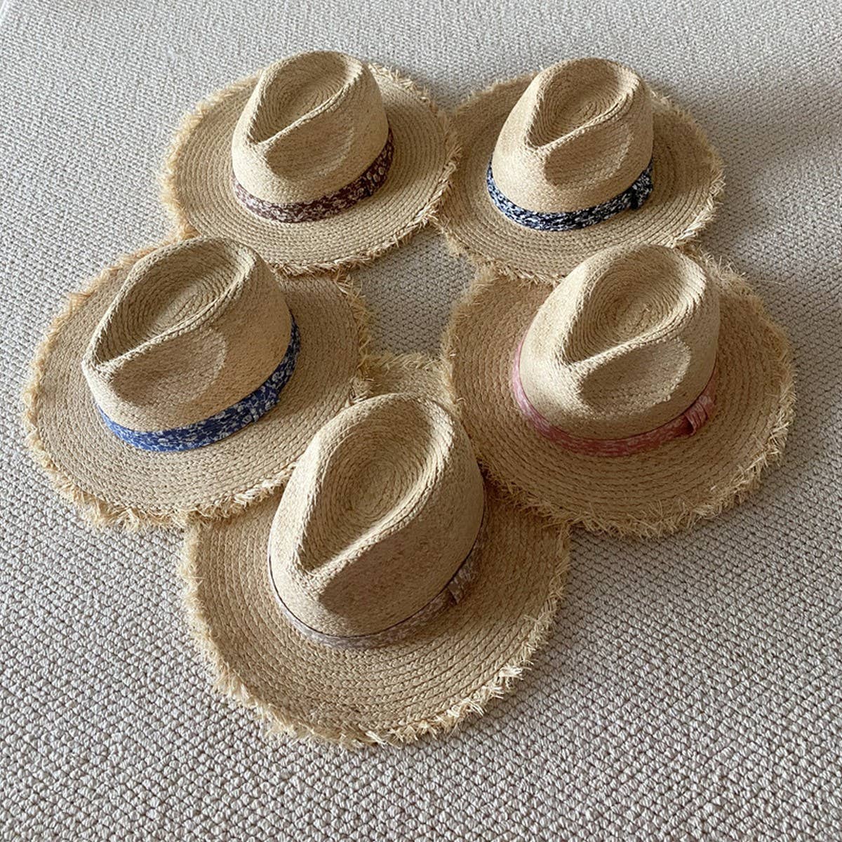 Summer large brim fur-edged straw hat_CWAH3470