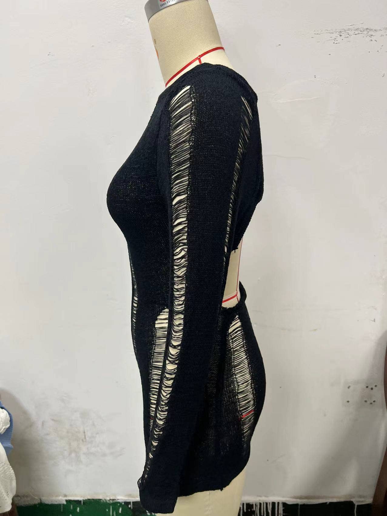 LONG SLEEVE HOLLOWED-OUT HIP WOOL DRESS