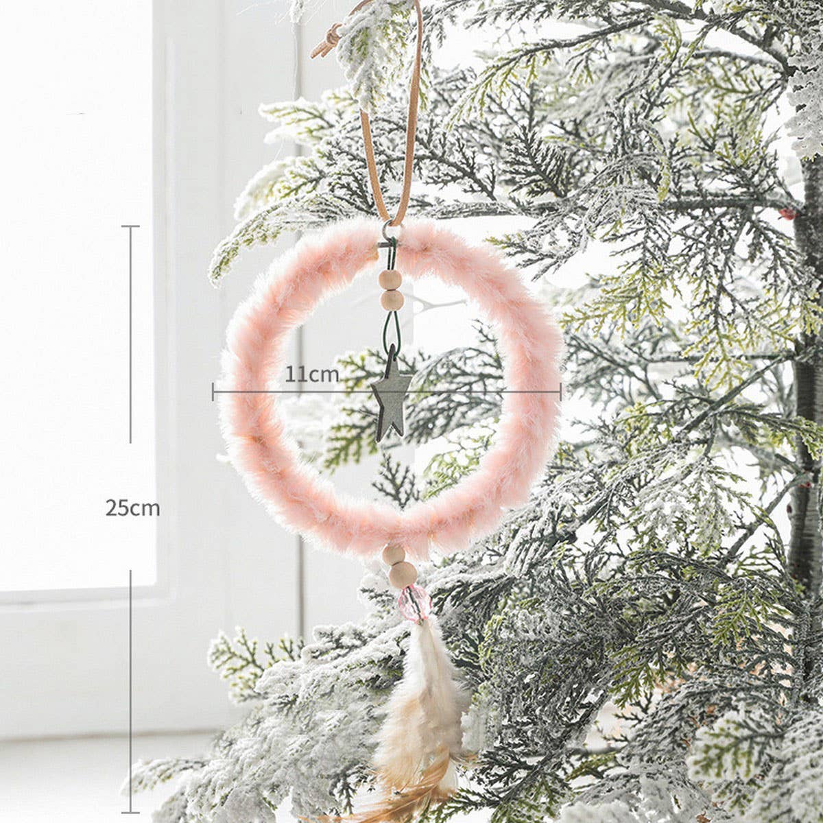 Plush Christmas Feather Tree Hanging Bell Decor_CWMM9796