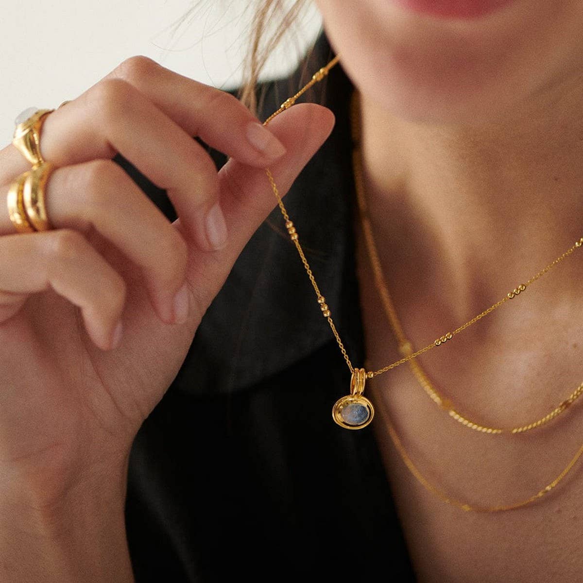 Stainless Steel Multi-Layered Gemstone Necklace_CWMM5733