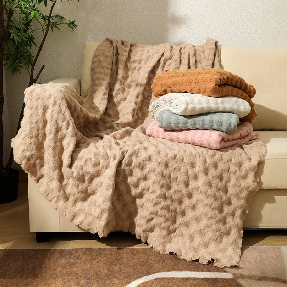 KNITTED WEIGHTED THROW BLANKET FOR COUCH