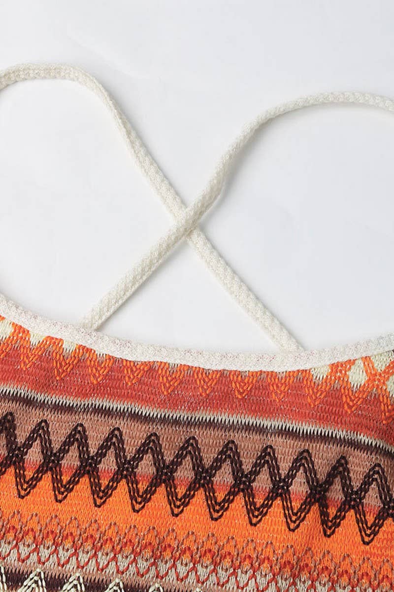 CWDSD4379_SQUARE NECK SUSPENDER PLEATED KNIT DRESS