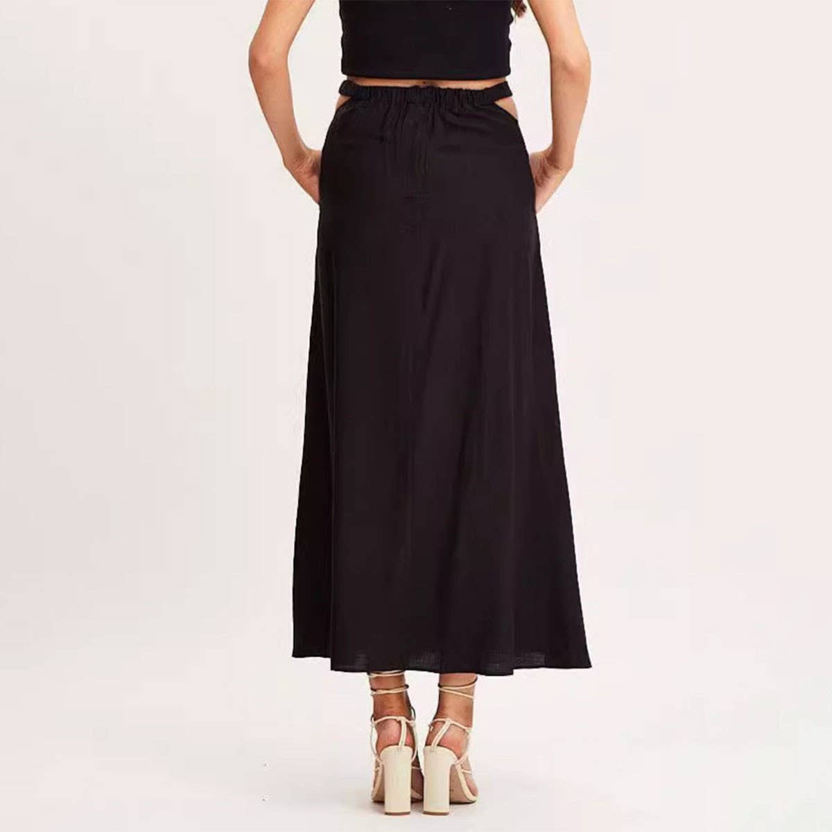 SOLID COLOR SKIRT HIGH WAIST ELASTIC LONG SKIRT_CWBSS0411