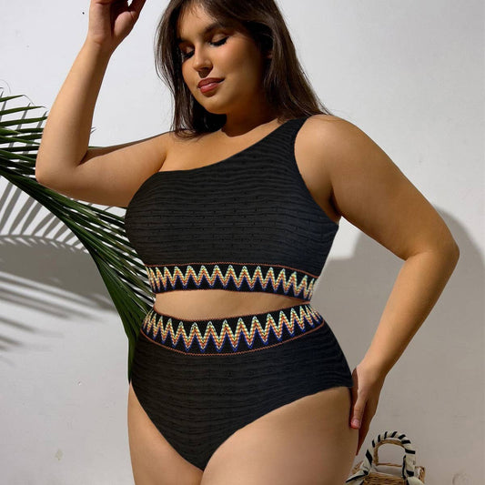 SEXY STRIPED PLUS SIZE SPLIT BIKINI SWIMSUIT