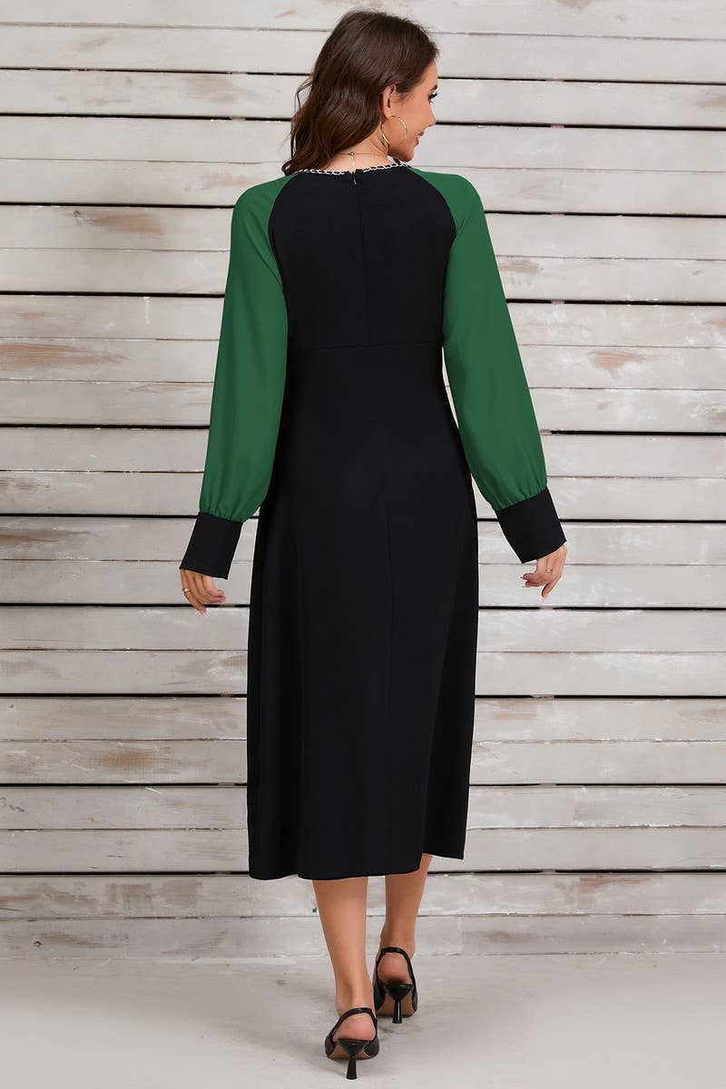 CWDSD6459_CONTRAST COLOR IRREGULAR METAL NECKLACE DRESS