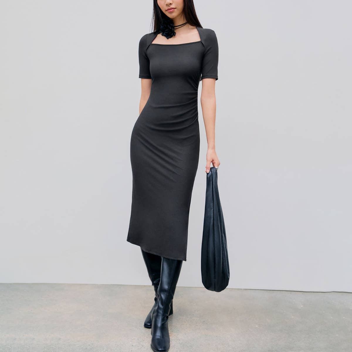 WAIST SLIMMING DESIGN SIDE SLIT HIP WRAP SKIRT
