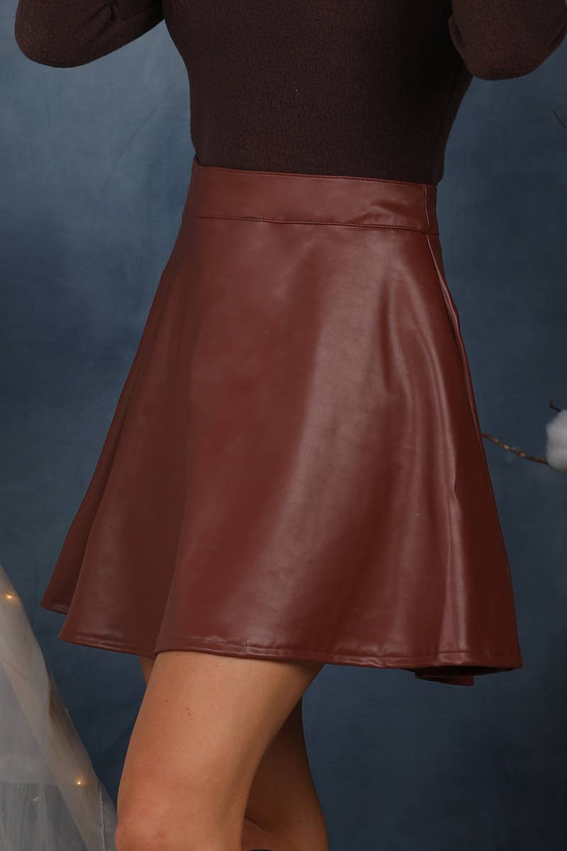 CWBSS086_FAUX LEATHER WITH BACK ZIPPER CIRCLE SKIRT