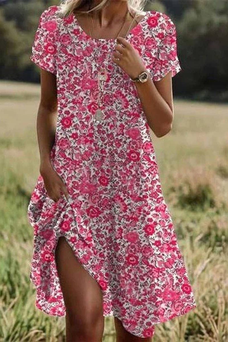 CWDMD5715_SUMMER ARTISTIC ROUND NECK MIDI DRESS