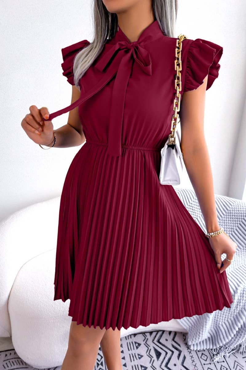 CWDSD4654_SUMMER BOW WAIST DROP PLEATED DRESS SHORT