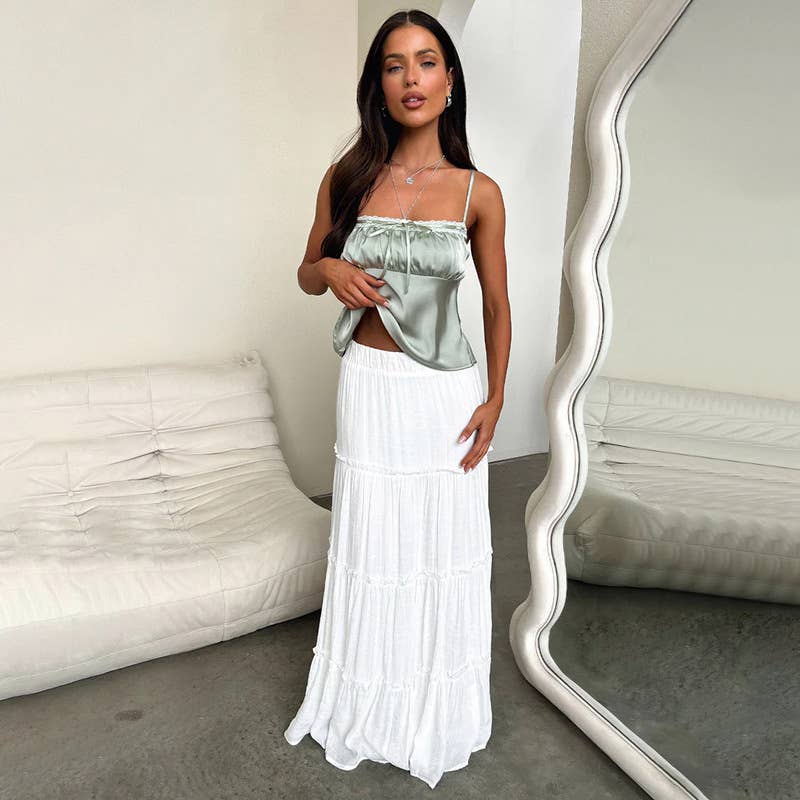 Sexy drawstring satin casual pleated tank top