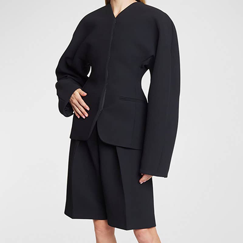 Elegant solid color lapel micro-sleeve coat