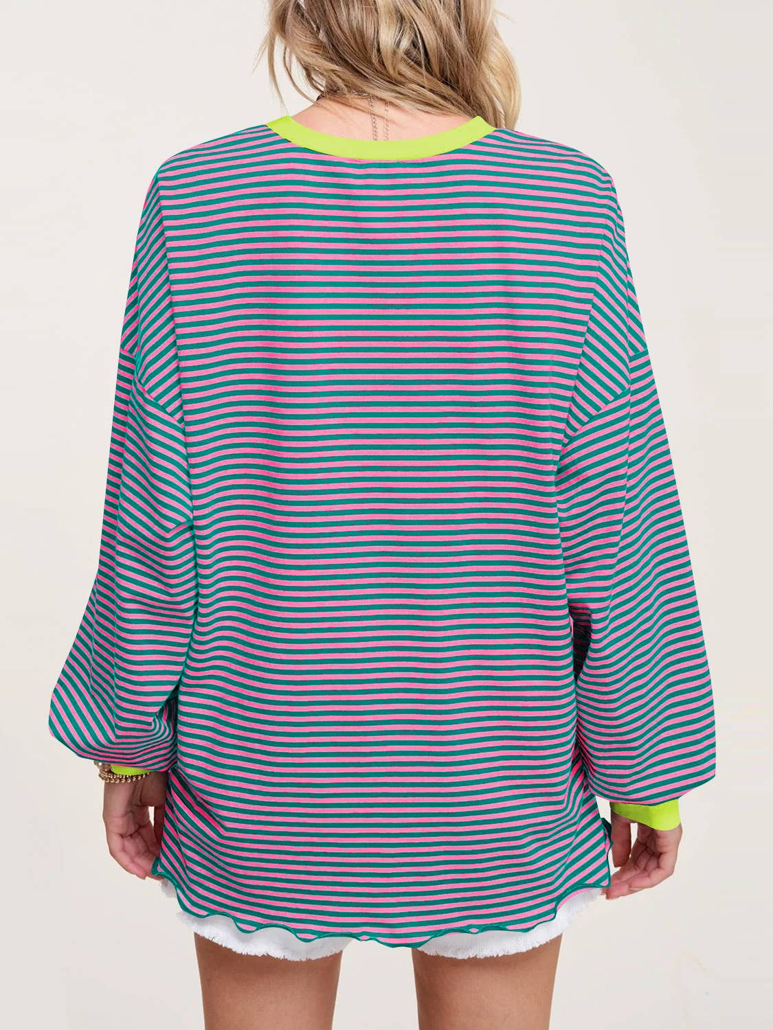 STRIPED LONG-SLEEVED T-SHIRT CREW NECK HOODIE