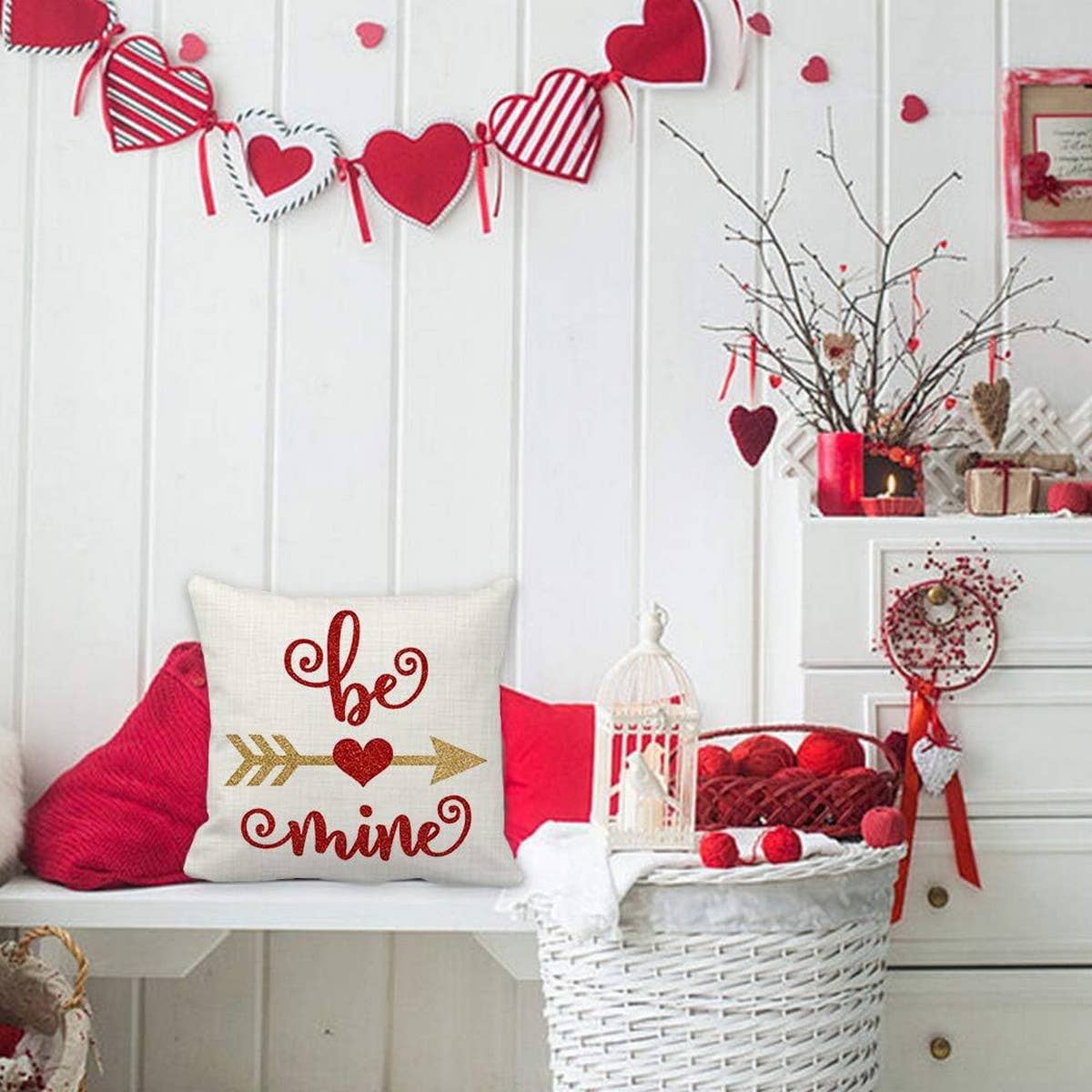 HOME PRINTED RED LOVE PILLOW COVER