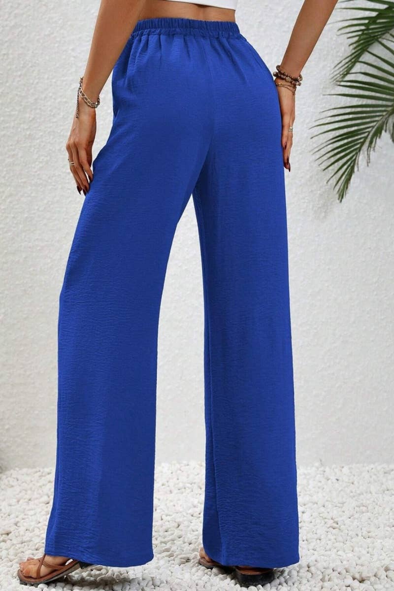 CWBMP0139_SUMMER CASUAL SOLID COLOR LACE-UP WIDE-LEG PANTS