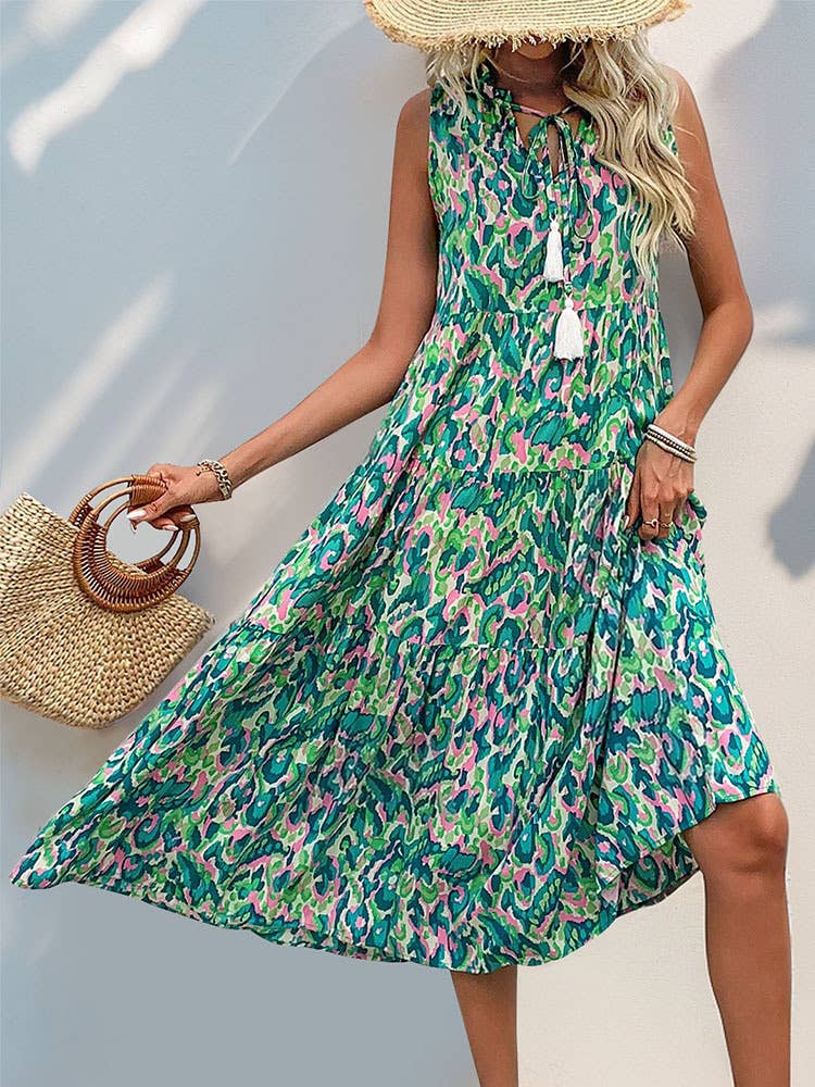SLEEVELESS BOHEMIAN WINDSWEPT DRESS