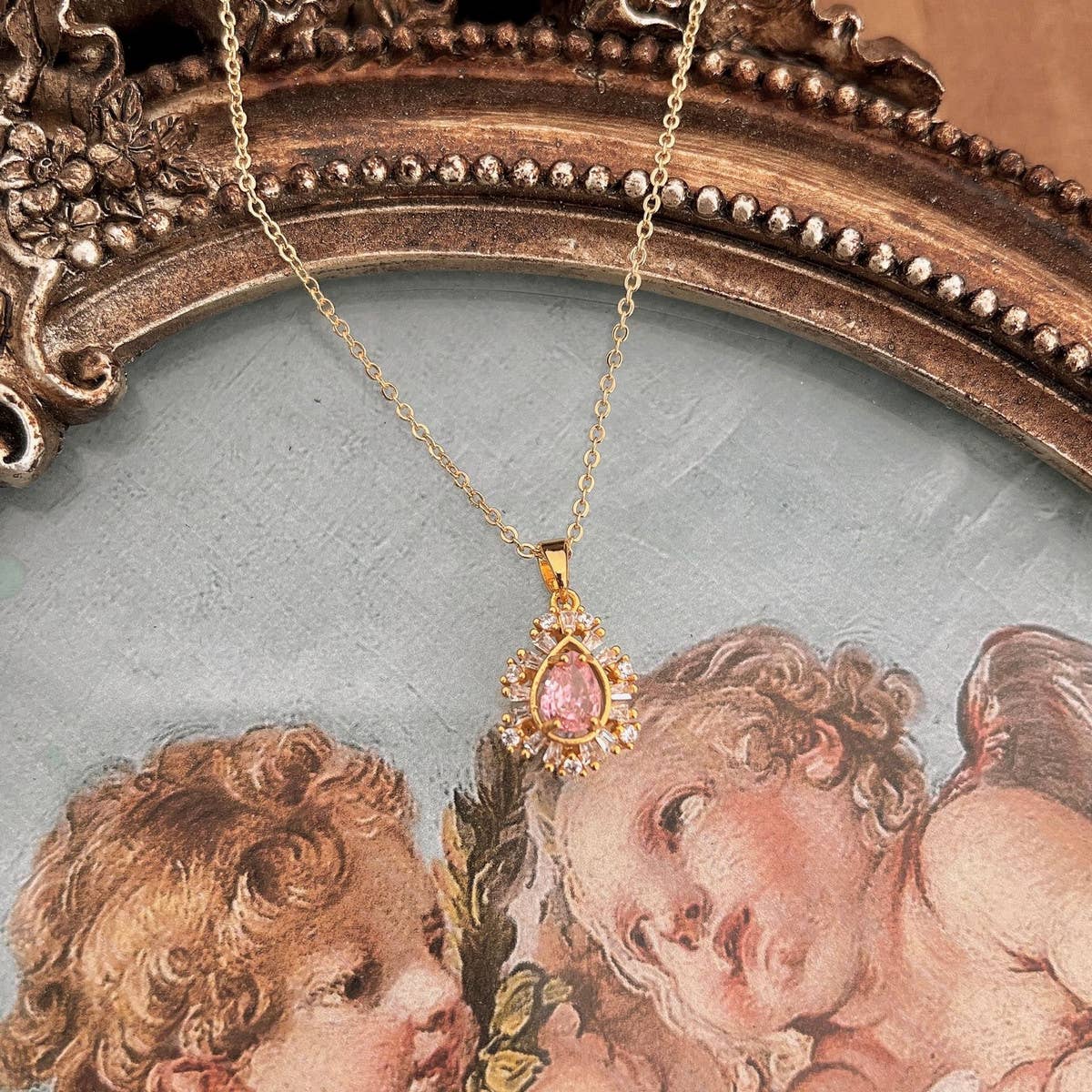 2024 NEW SIMPLE PINK WATER DROP NECKLACE_CWAJE1262