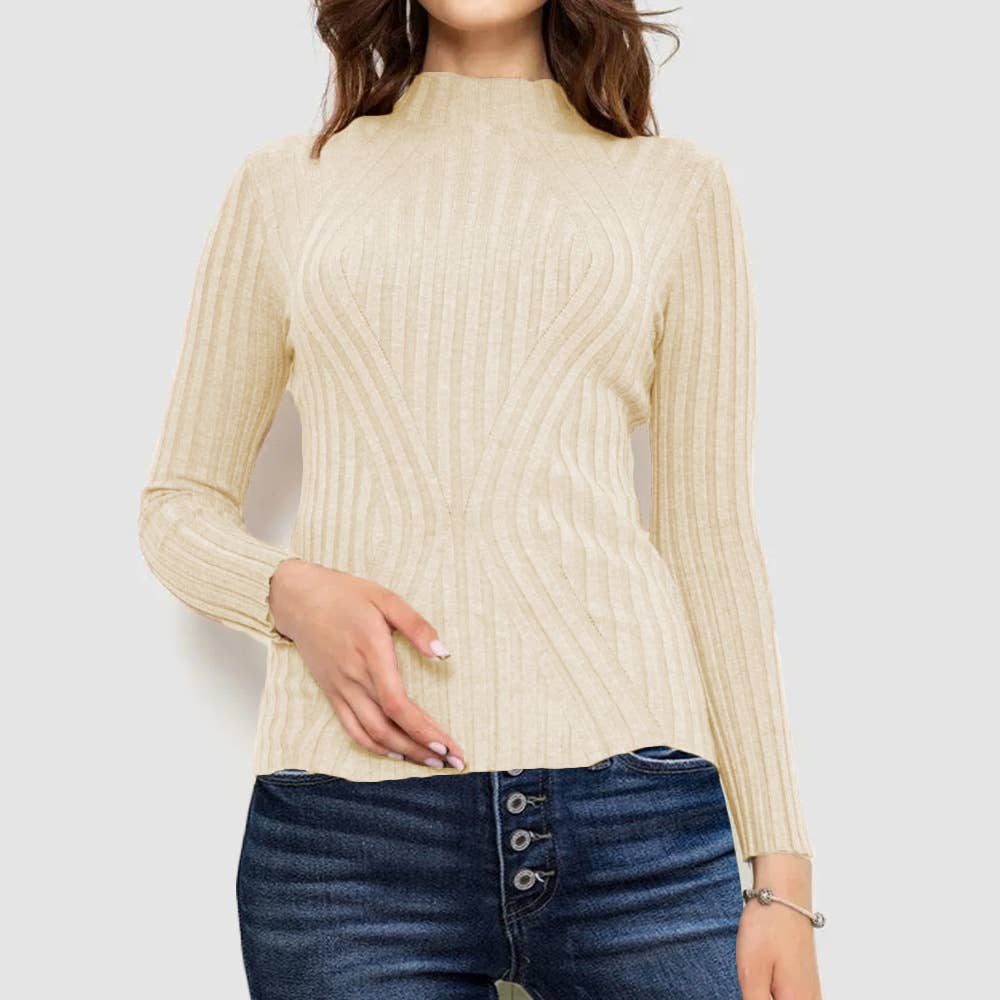 Wide-striped solid-color long-sleeved top