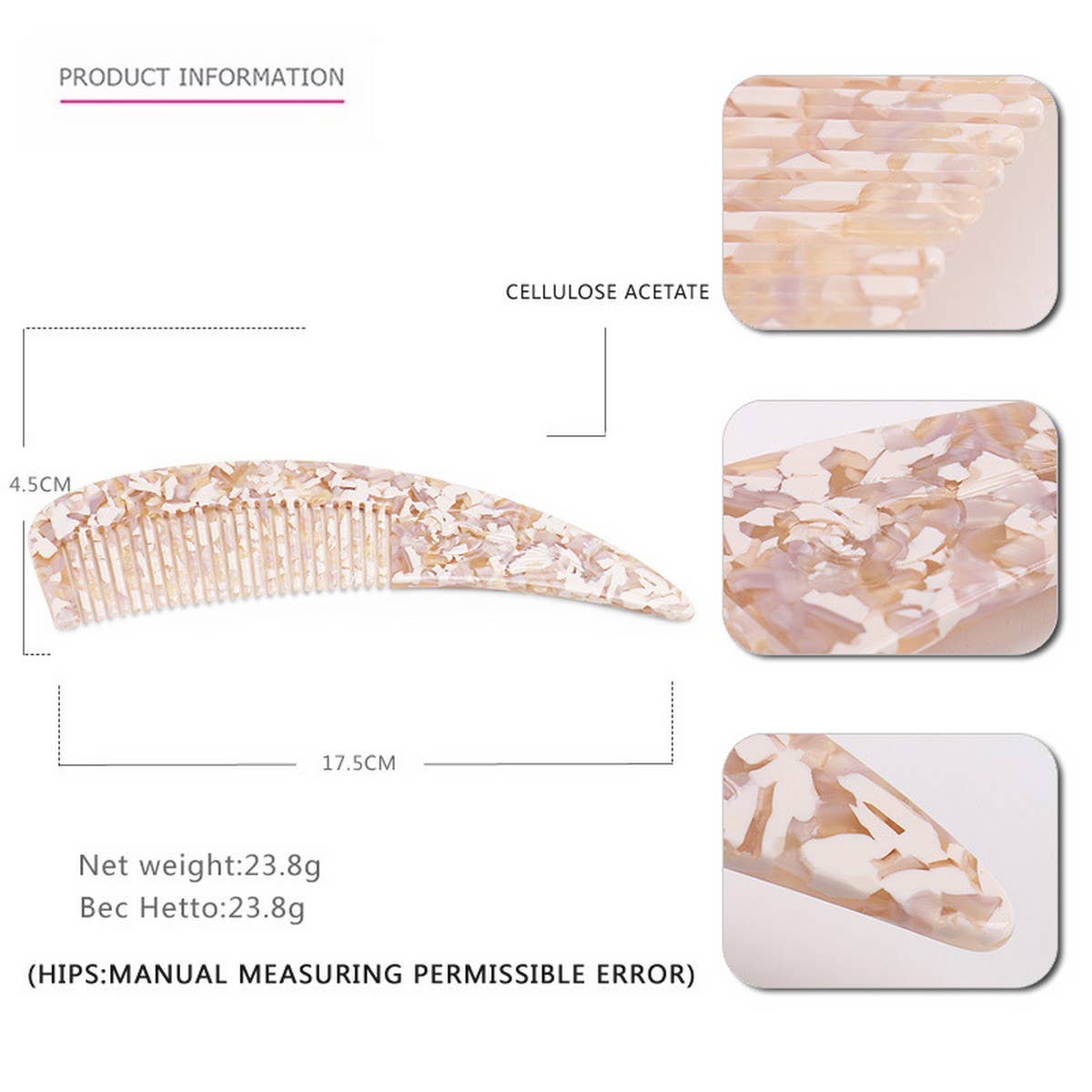 HORN POINTED TAIL COMB ACETATE CARVED FLOWER COMB