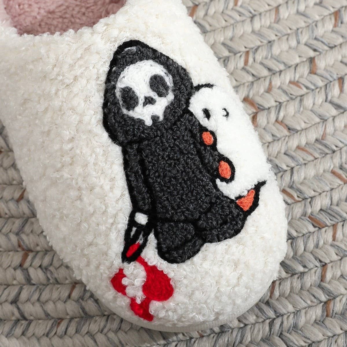 HALLOWEEN SKULL GHOST EMBROIDERY COTTON SLIPPERS