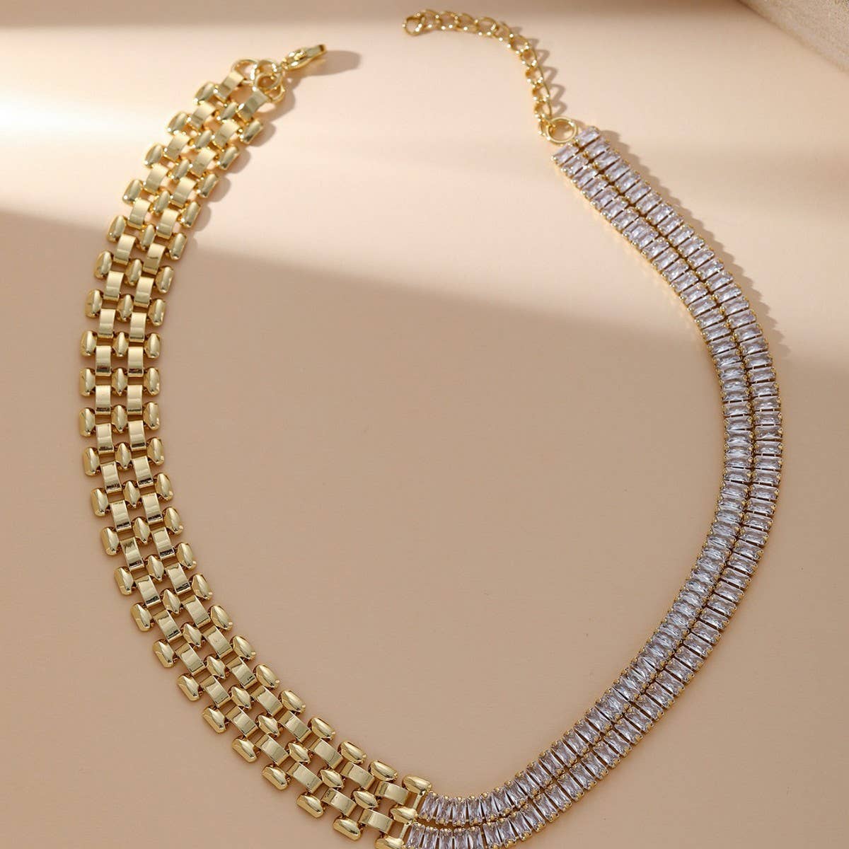 DIAMOND CHAIN MOSAIC GEOMETRIC CLAVICLE NECKLACE