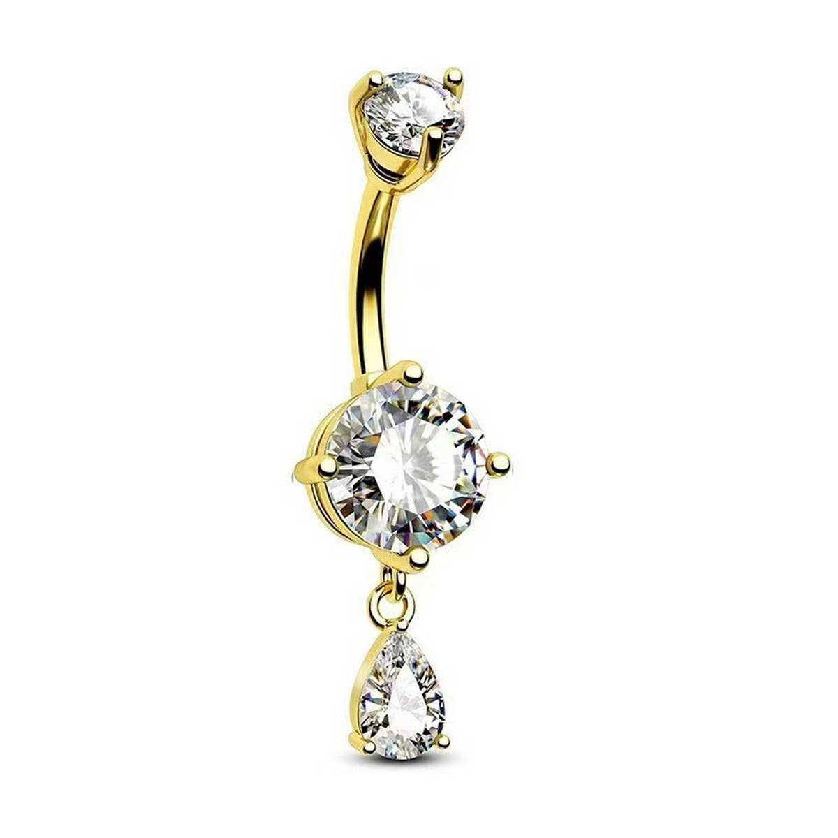 Round & Teardrop CZ Belly Ring in Stainless Steel