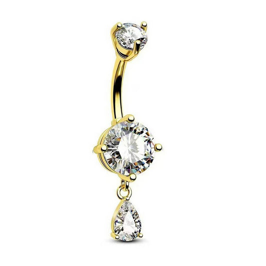 Round & Teardrop CZ Belly Ring in Stainless Steel
