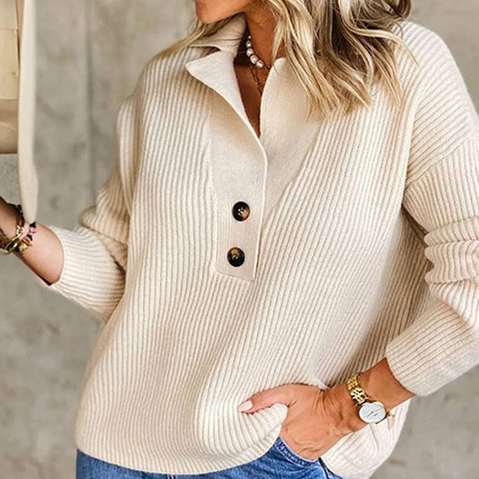 THICKENED SOLID COLOR PIT STRIP HALF-NECK SWEATER
