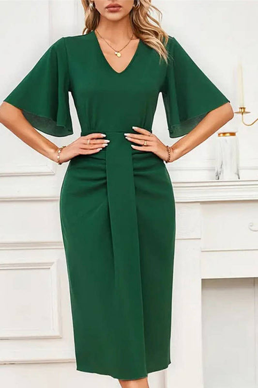 CWDSD7594_SPRING AND SUMMER WAIST KNOT MIDI DRESS