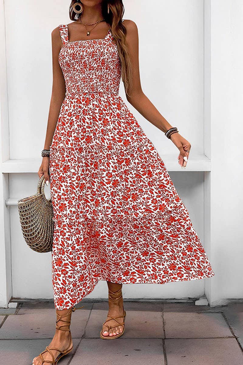 CWDMD4217_PRINTED PASTORAL STYLE SUSPENDER DRESS