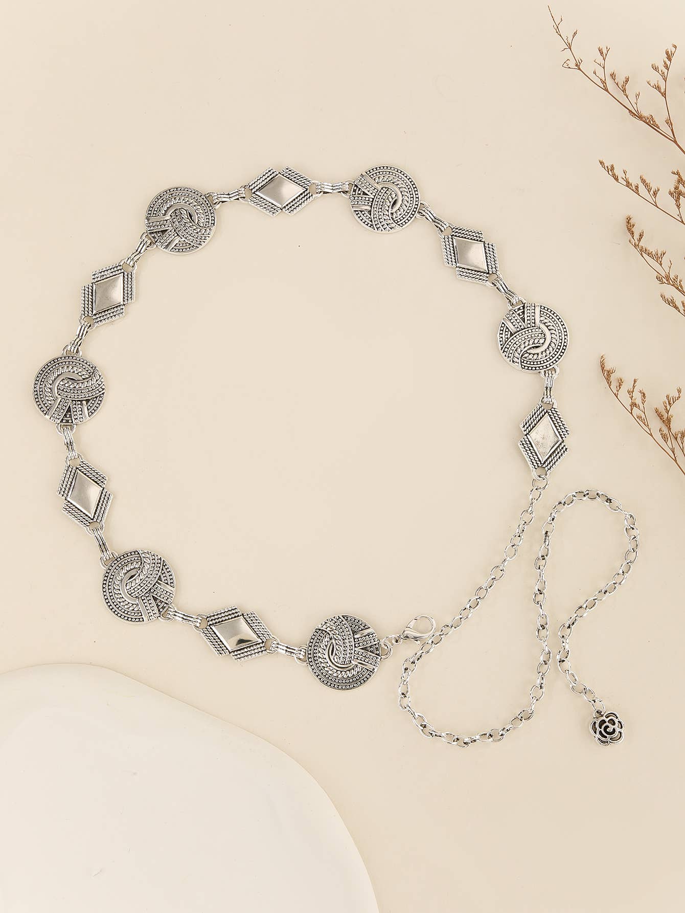 Retro rhinestone irregular metal waist chain