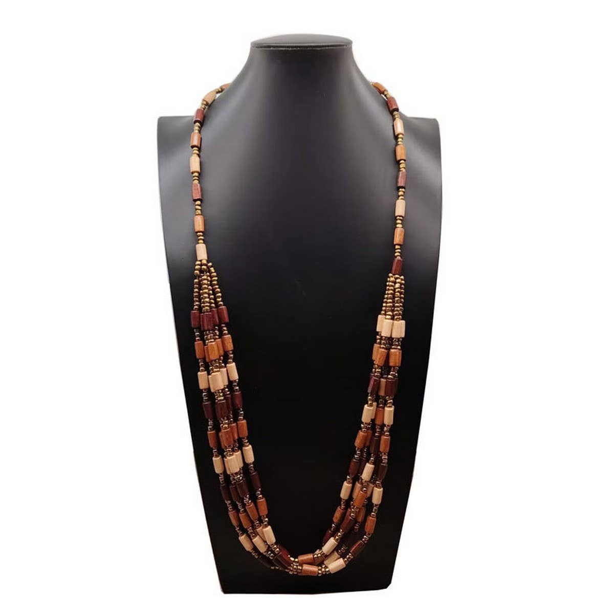 VINTAGE SMALL WOODEN TUBE MULTI-LAYER BEAD NECKLACE
