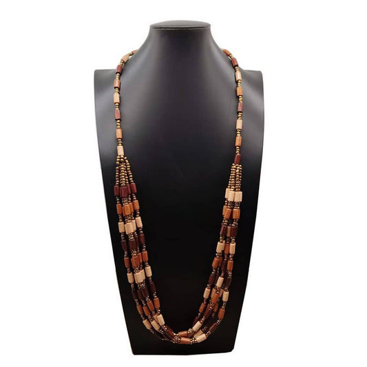 VINTAGE SMALL WOODEN TUBE MULTI-LAYER BEAD NECKLACE