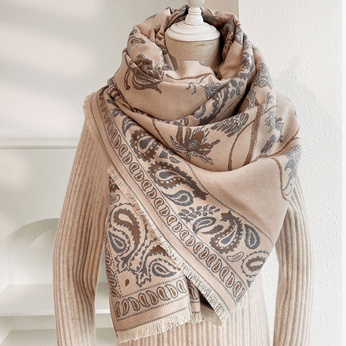 Printed Tassel Shawl Blanket Scarf for Office-Fall_CWASC0191