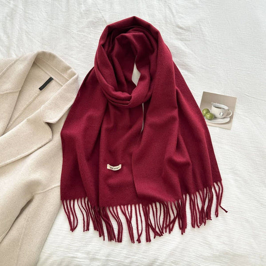 CWASC03137_SOLID WOOL WIDE SCARF WITH TASSELS FOR WOMEN MEN