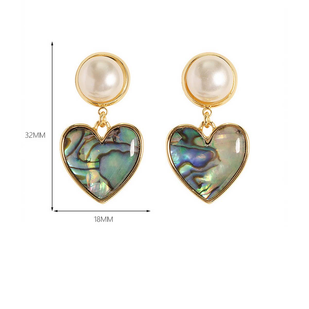 NATURAL ABALONE HEART HEART EARRINGS PEARL EARRINGS