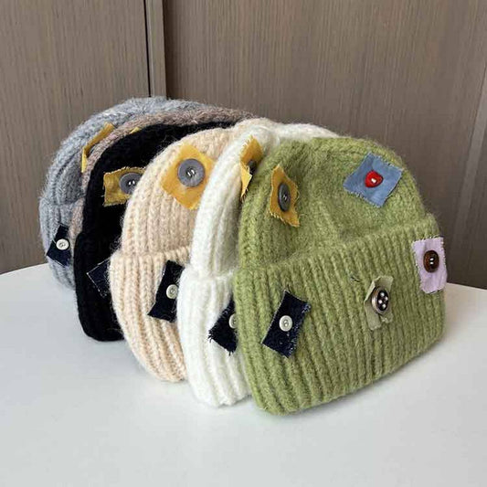 WARM PATCH BUTTON KNIT HAT_CWAB2908