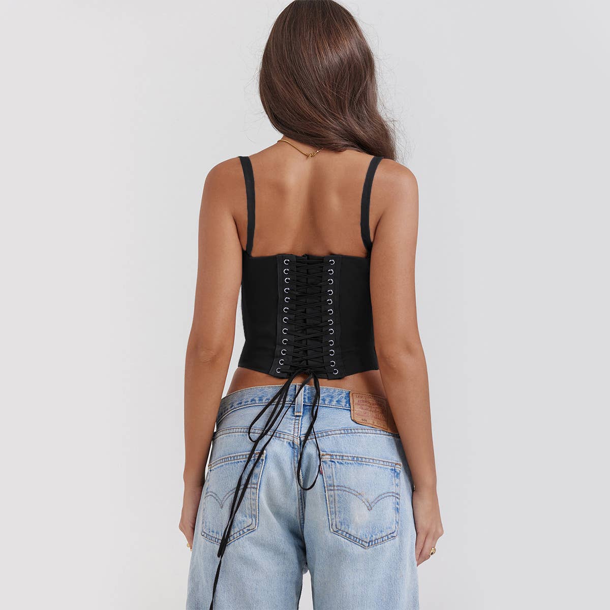 Lace patchwork tie up sexy cami top