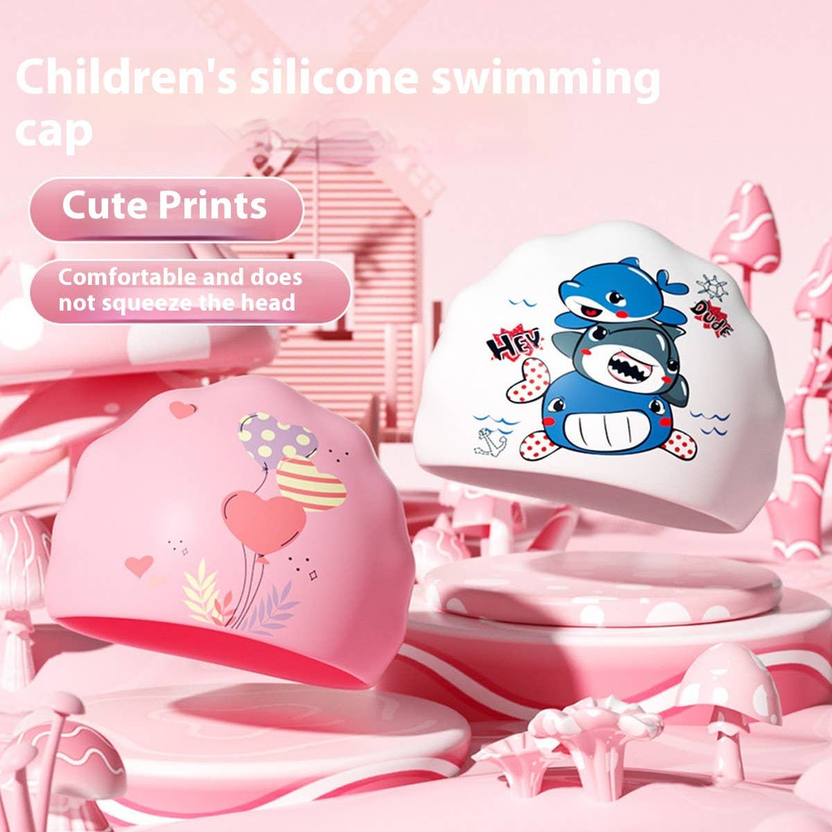 Kids Swim Cap Cartoon Cute Waterproof Silicone Hat