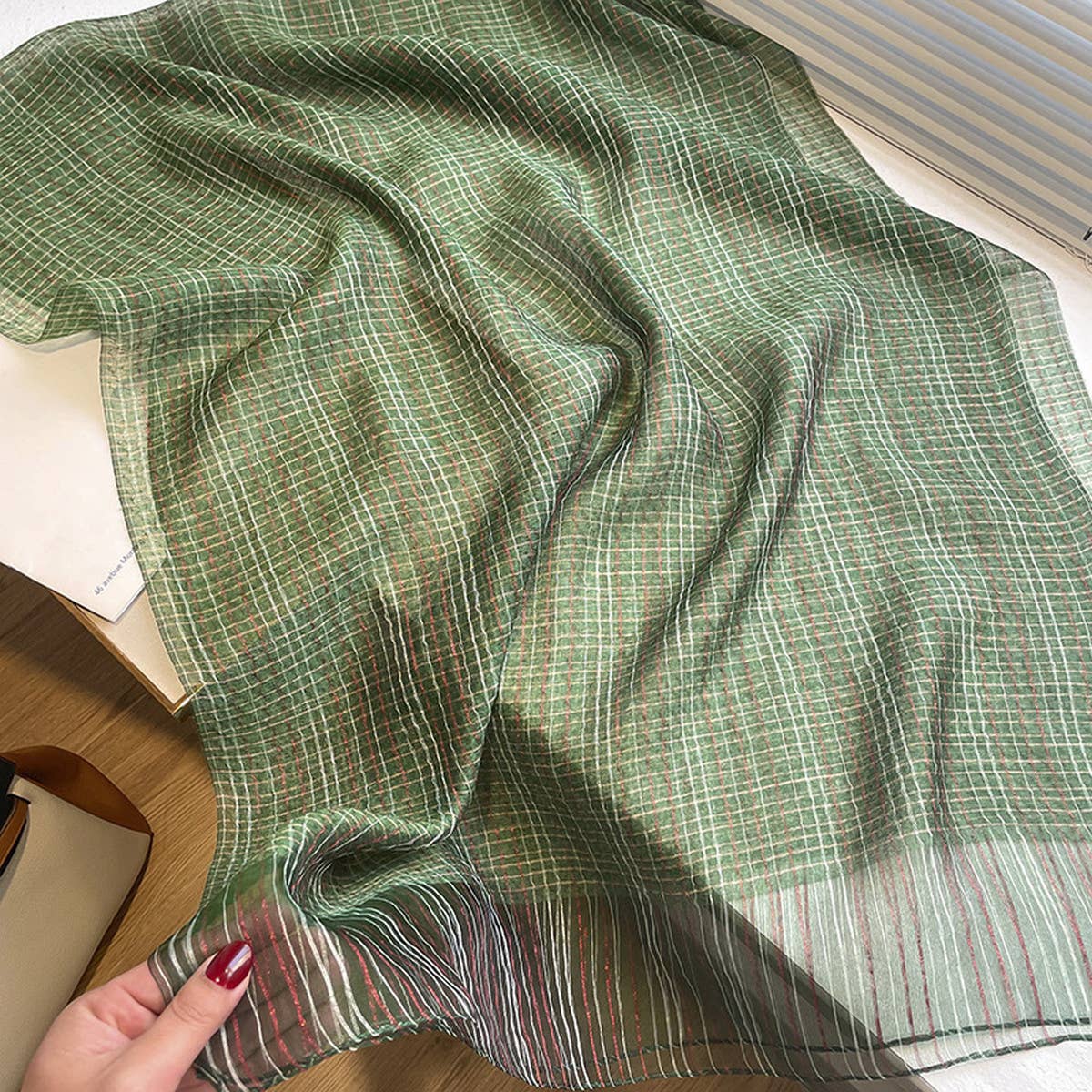 Plaid Shine Silk Scarf ??Long Blend Spring Wrap_CWASC0616